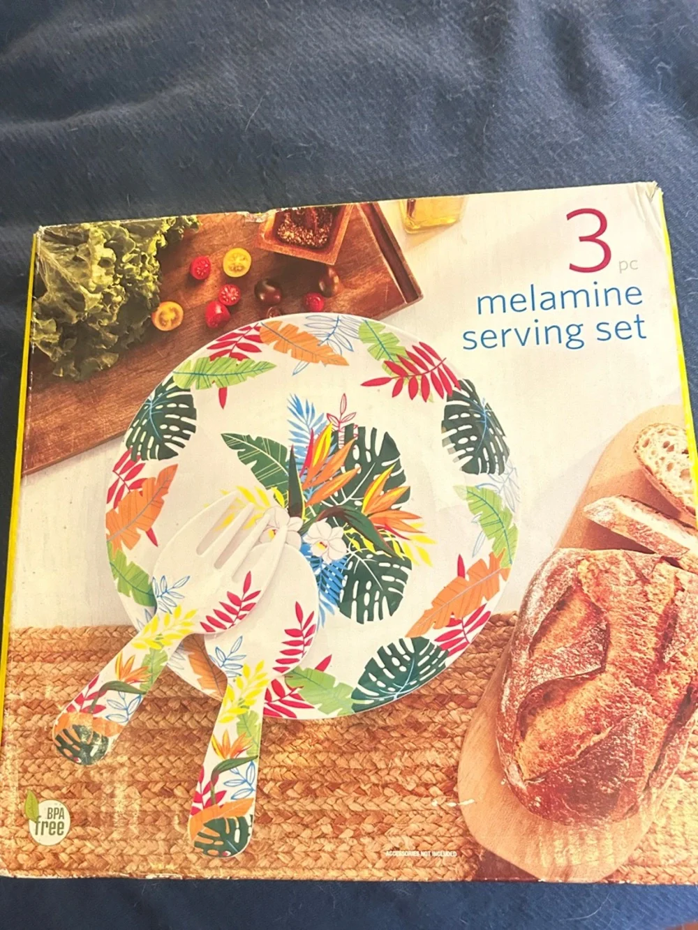 Tropical Leaf Melamine Serving Set - White with Multicolor Leaves